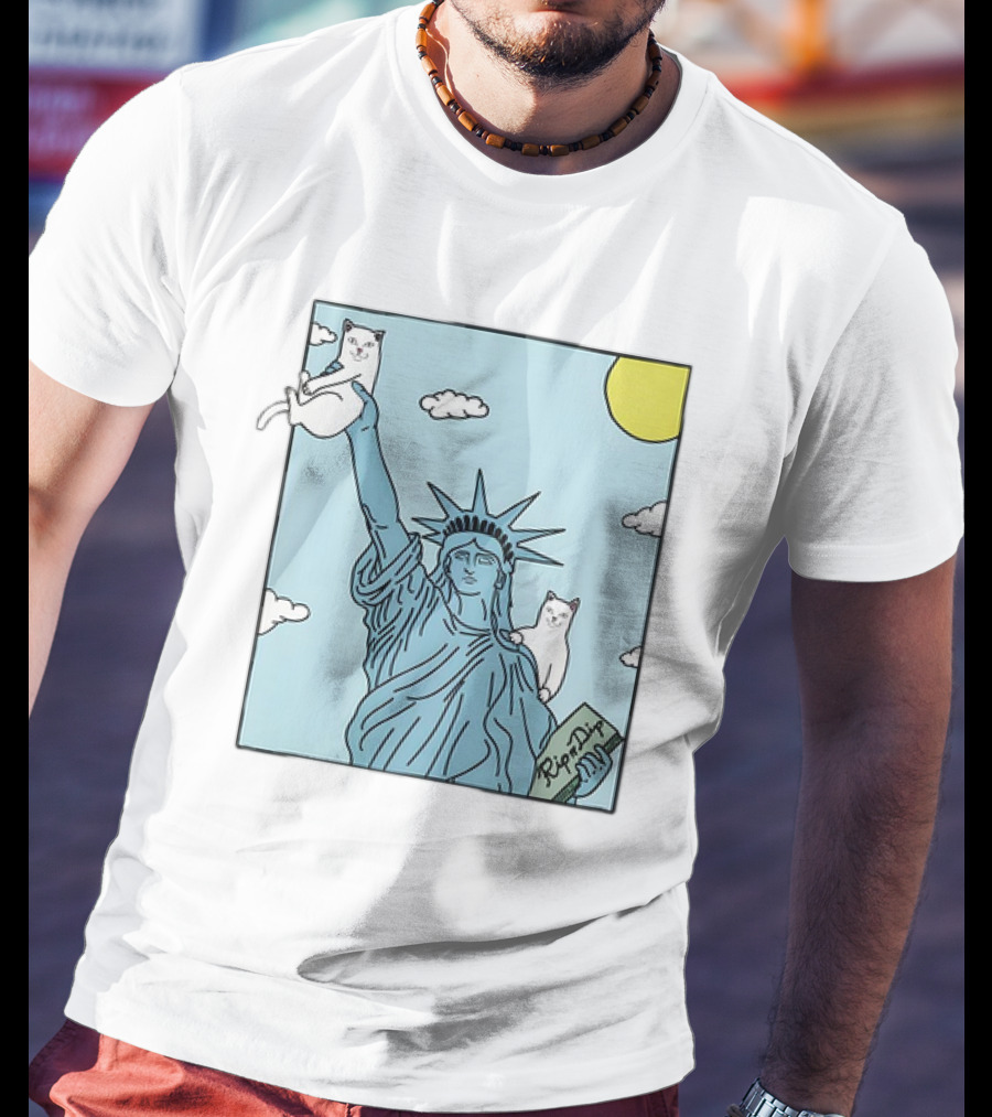 Statue Of Liberty With Cats And Rip N Dip Clouds T-Shirt