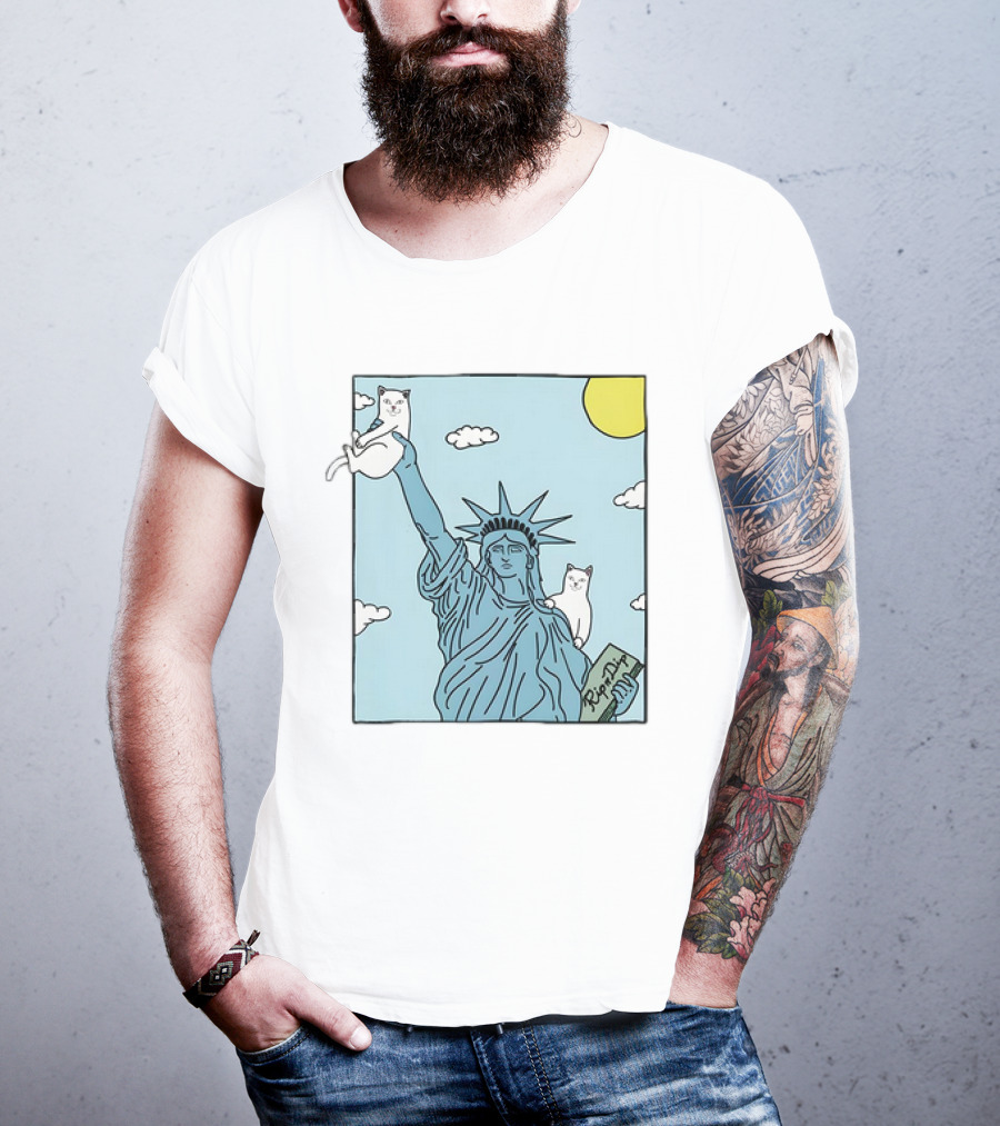 Statue Of Liberty With Cats And Rip N Dip Clouds T-Shirt