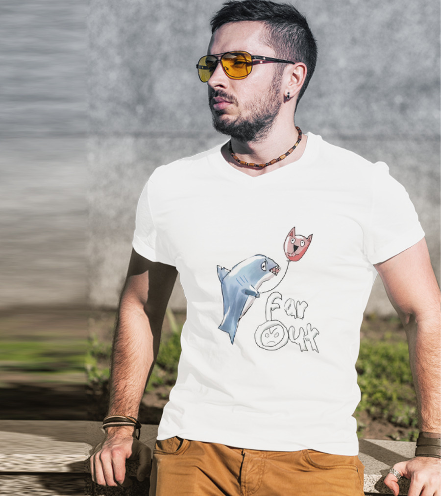 Shark With Cat Balloon Far Out T-Shirt