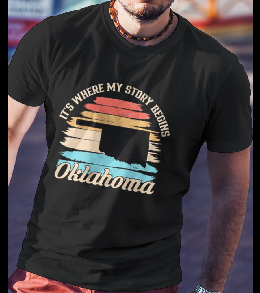 It's Where My Story Begins Oklahoma Map Vintage Retro Stripes T-Shirt