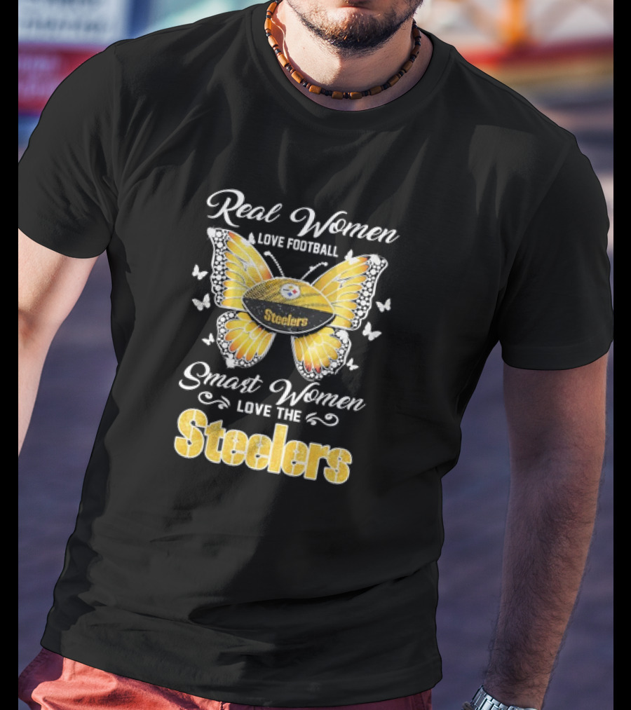 Real Women Love Football Smart Women Love The Steelers Football Butterfly T-Shirt