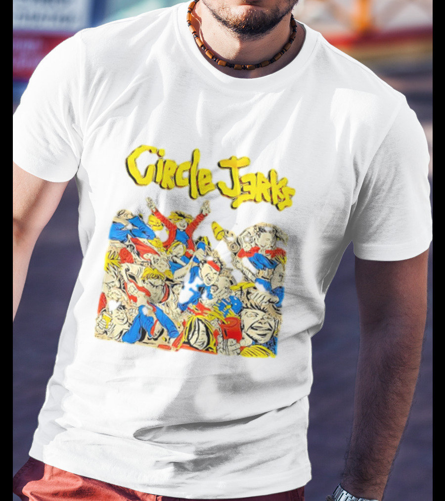 Circle Jerks Cartoon Energetic Crowd Scene With Vibrant Characters T-Shirt