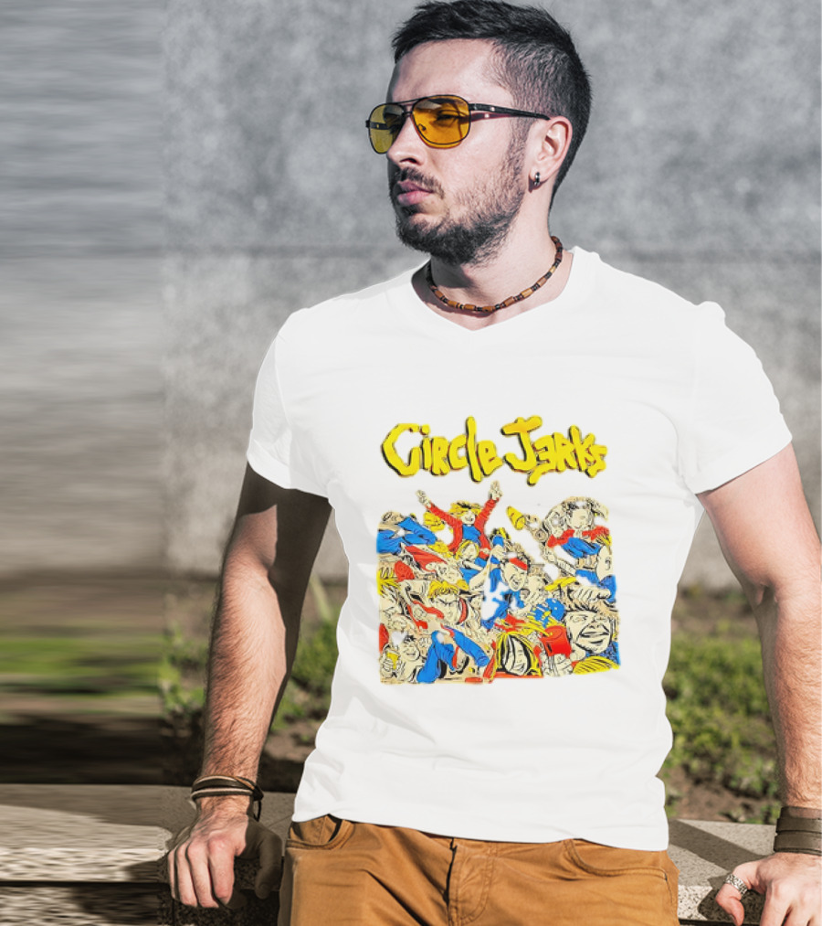 Circle Jerks Cartoon Energetic Crowd Scene With Vibrant Characters T-Shirt
