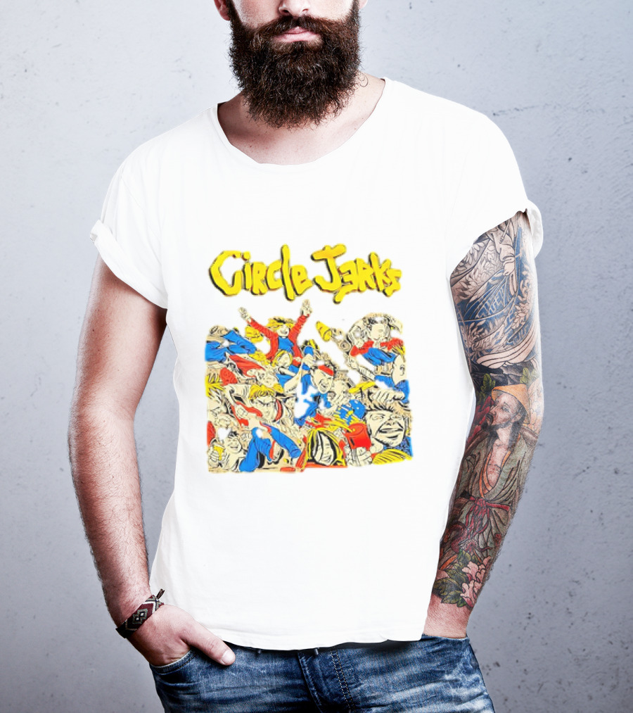 Circle Jerks Cartoon Energetic Crowd Scene With Vibrant Characters T-Shirt