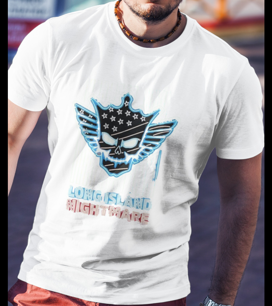 Long Island Nightmare Skull Stars Wings WWE T-Shirt