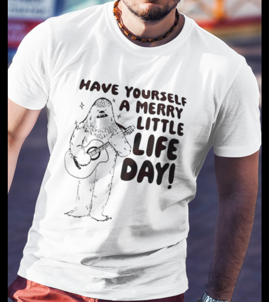 Bigfoot Have Yourself A Merry Little Life Day Playing Guitar T-Shirt