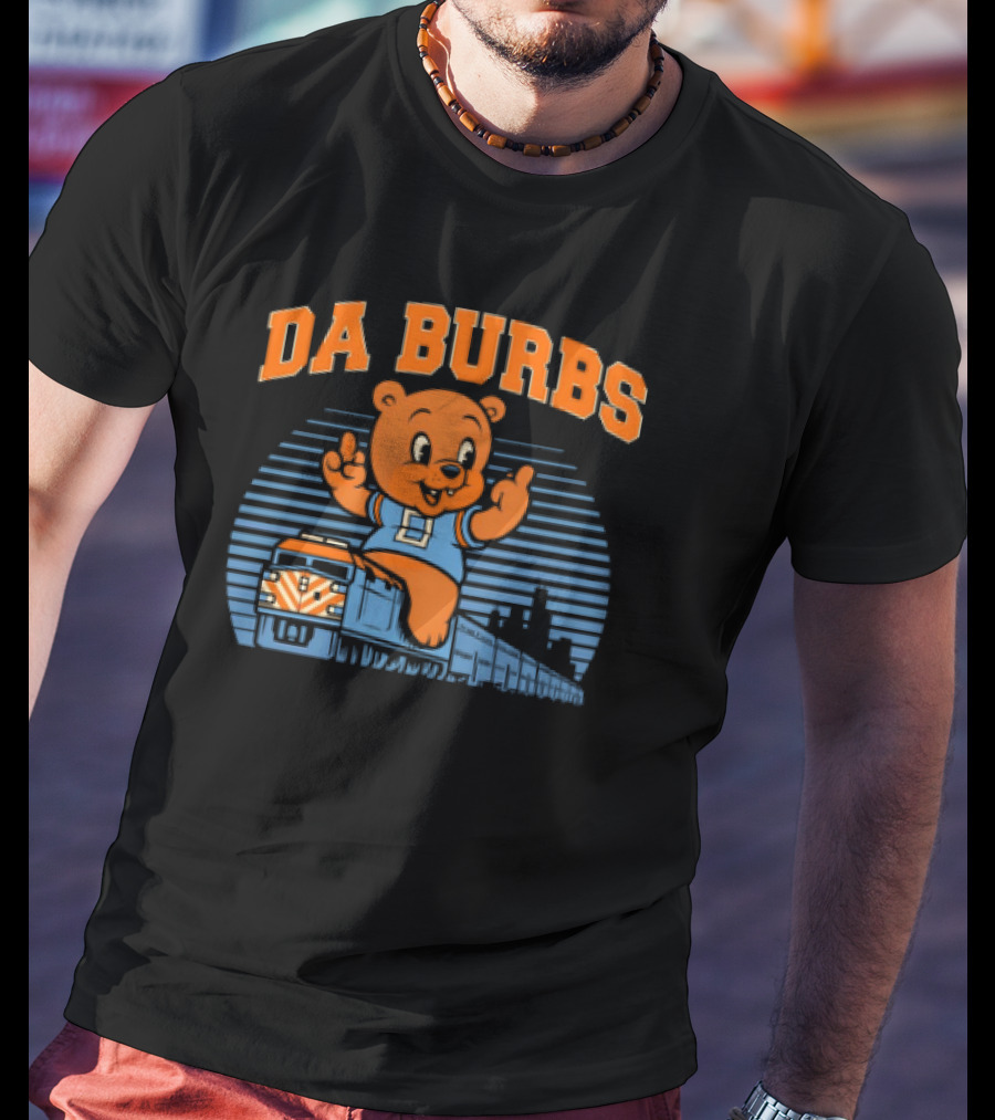Da Burbs Train Chicago Bears Football Bear With Train Scene T-Shirt