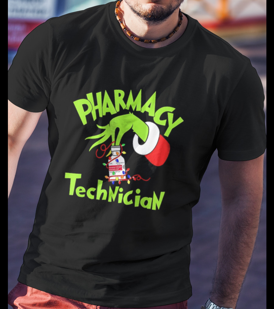 Grinch Pharmacy Technician Christmas Lights T-Shirt