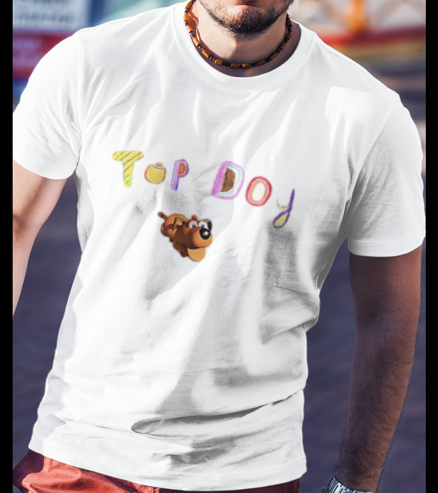 Top Dog Cartoon Character Playful Typography T-Shirt