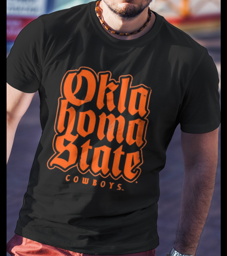 Oklahoma State Cowboys Retro Gothic Orange Text T-Shirt