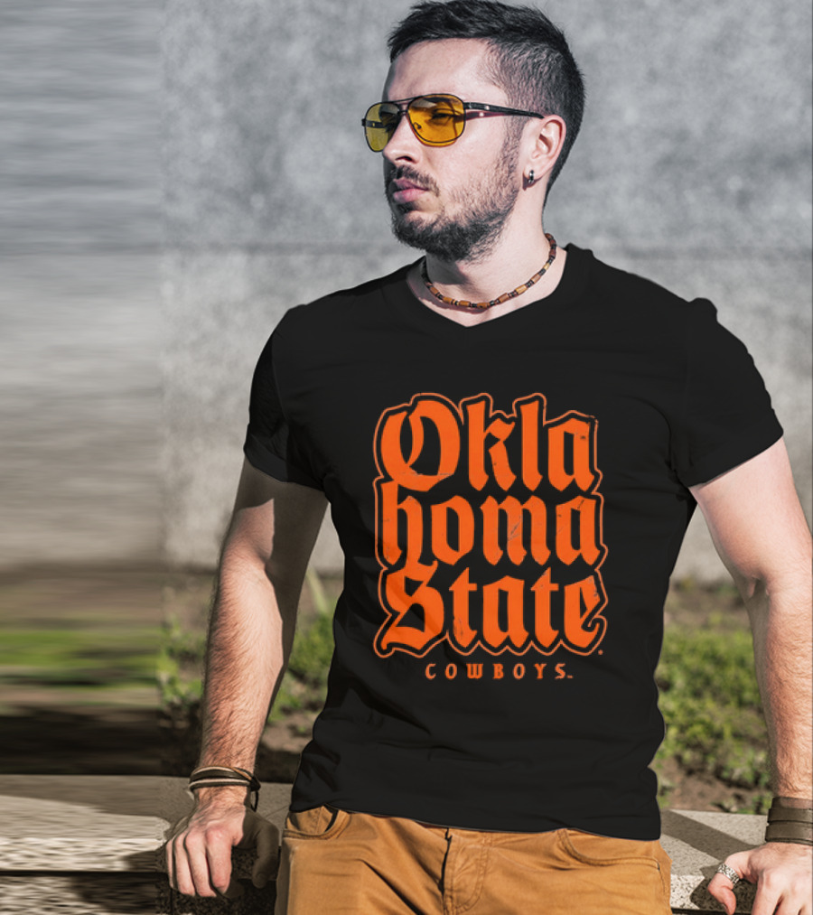 Oklahoma State Cowboys Retro Gothic Orange Text T-Shirt