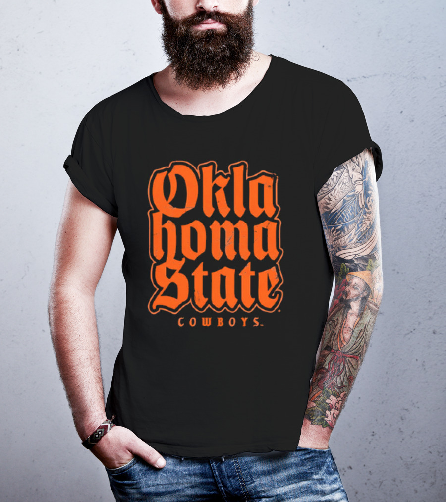Oklahoma State Cowboys Retro Gothic Orange Text T-Shirt
