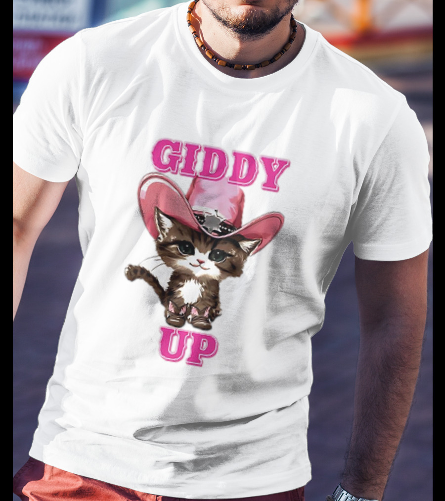 Giddy Up Cowboy Cat Pink Hat Kitten T-Shirt