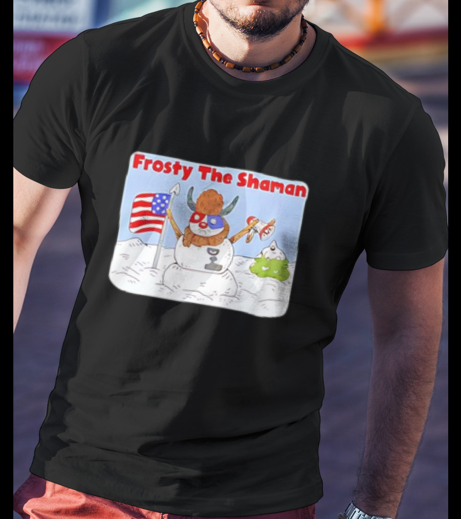 Frosty The Shaman USA Flag Viking Helmet Snowman T-Shirt