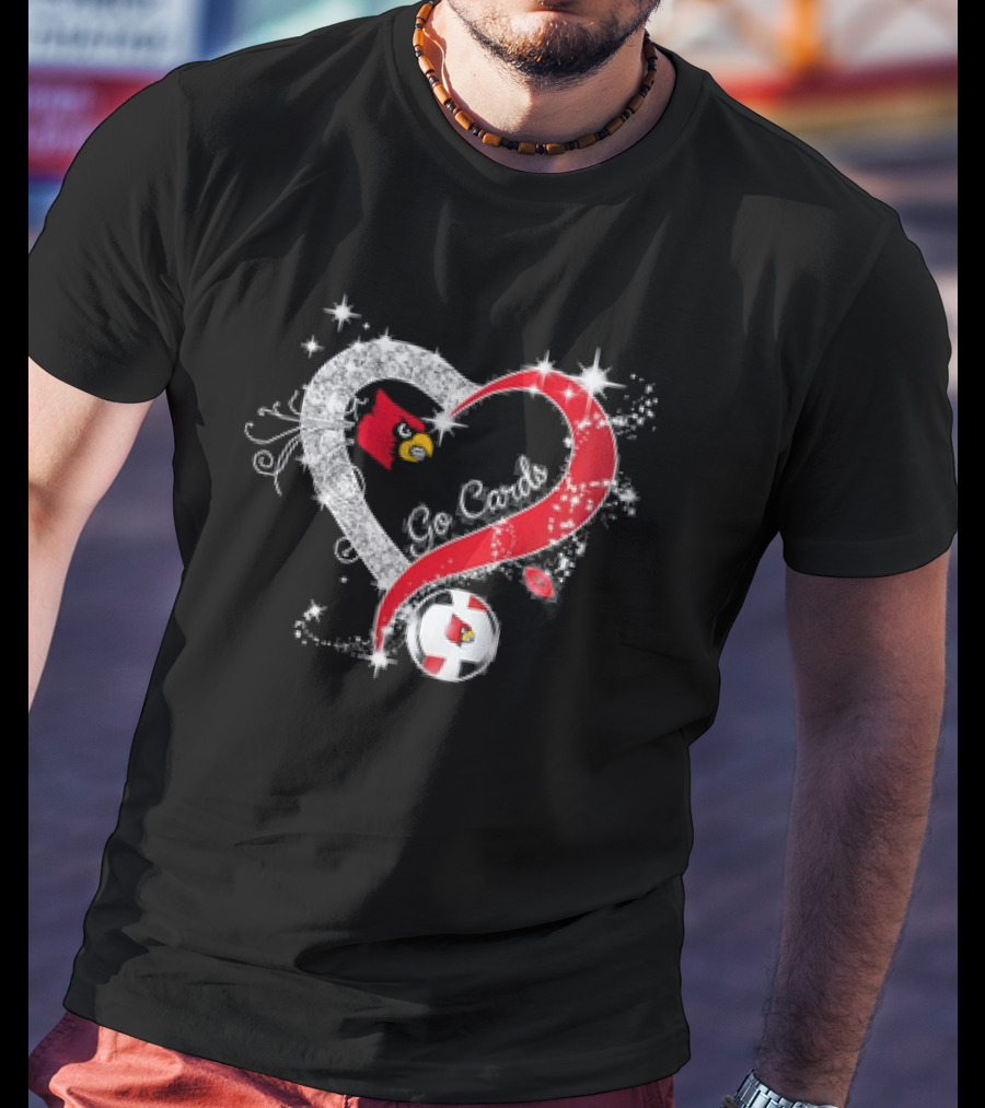Louisville Cardinals Volleyball Heart Diamond Go Cards Sparkling Logo Soccer Ball T-Shirt