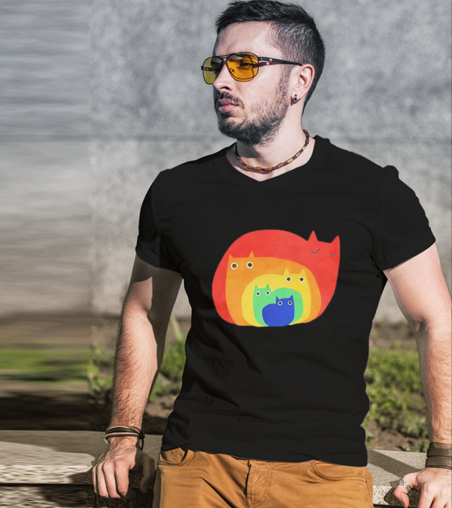 Rainbow Cats Pattern Layers T-Shirt