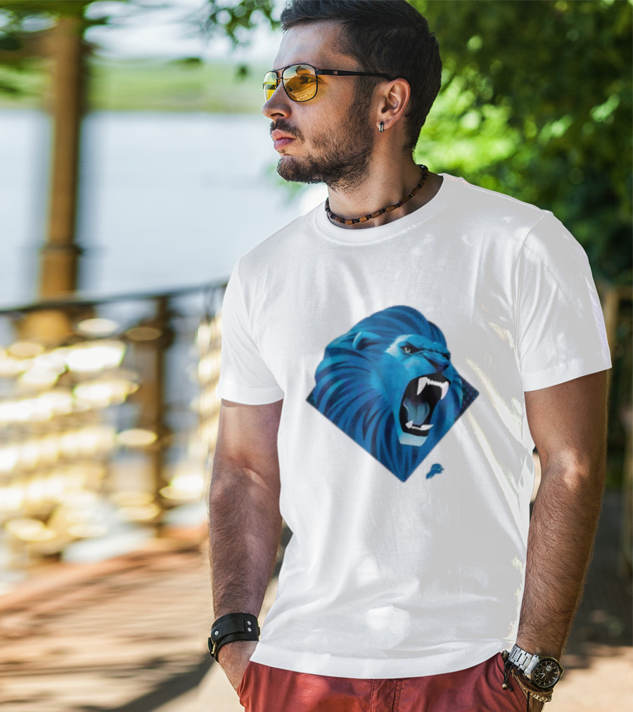 Detroit Lions Roaring Blue Lion Head Emblem T-Shirt