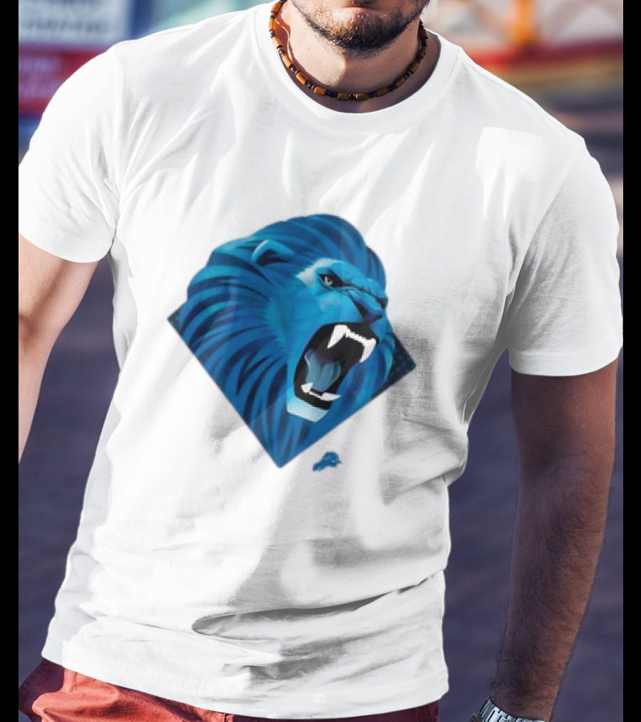 Detroit Lions Roaring Blue Lion Head Emblem T-Shirt