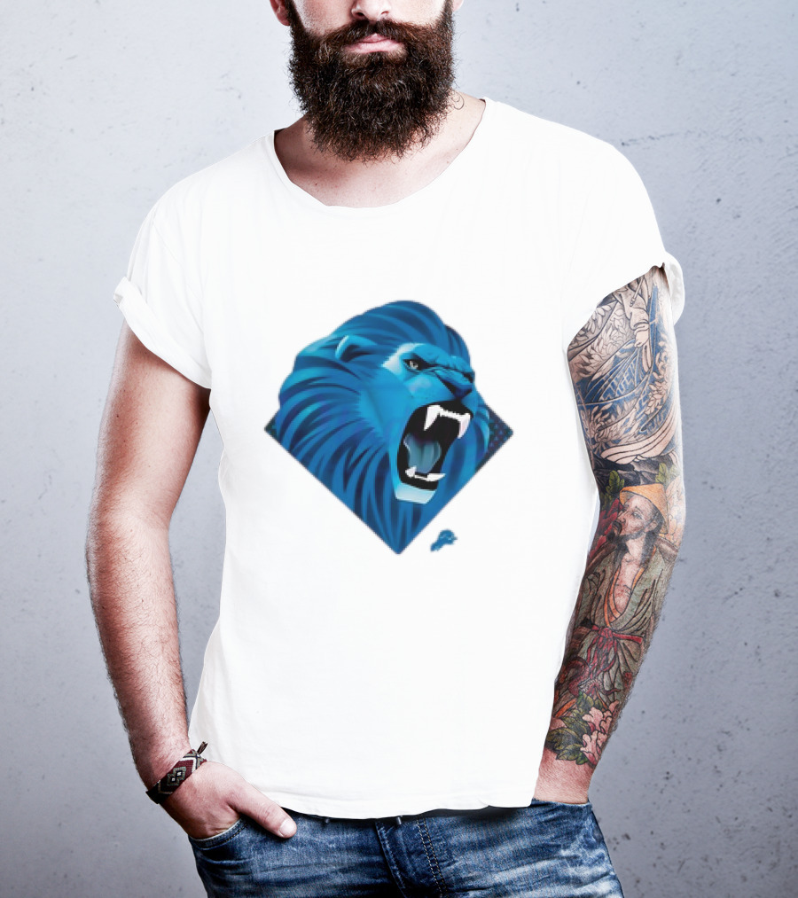 Detroit Lions Roaring Blue Lion Head Emblem T-Shirt