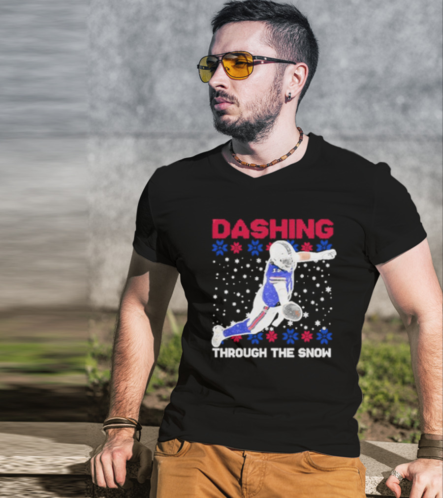 Josh Allen Buffalo Bills Dashing Through The Snow Holiday Football T-Shirt