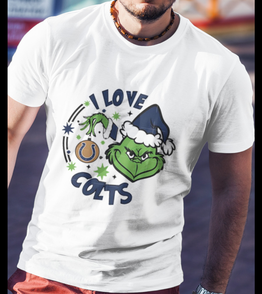 Indianapolis Colts I Love Colts Christmas Grinch Santa Hat T-Shirt
