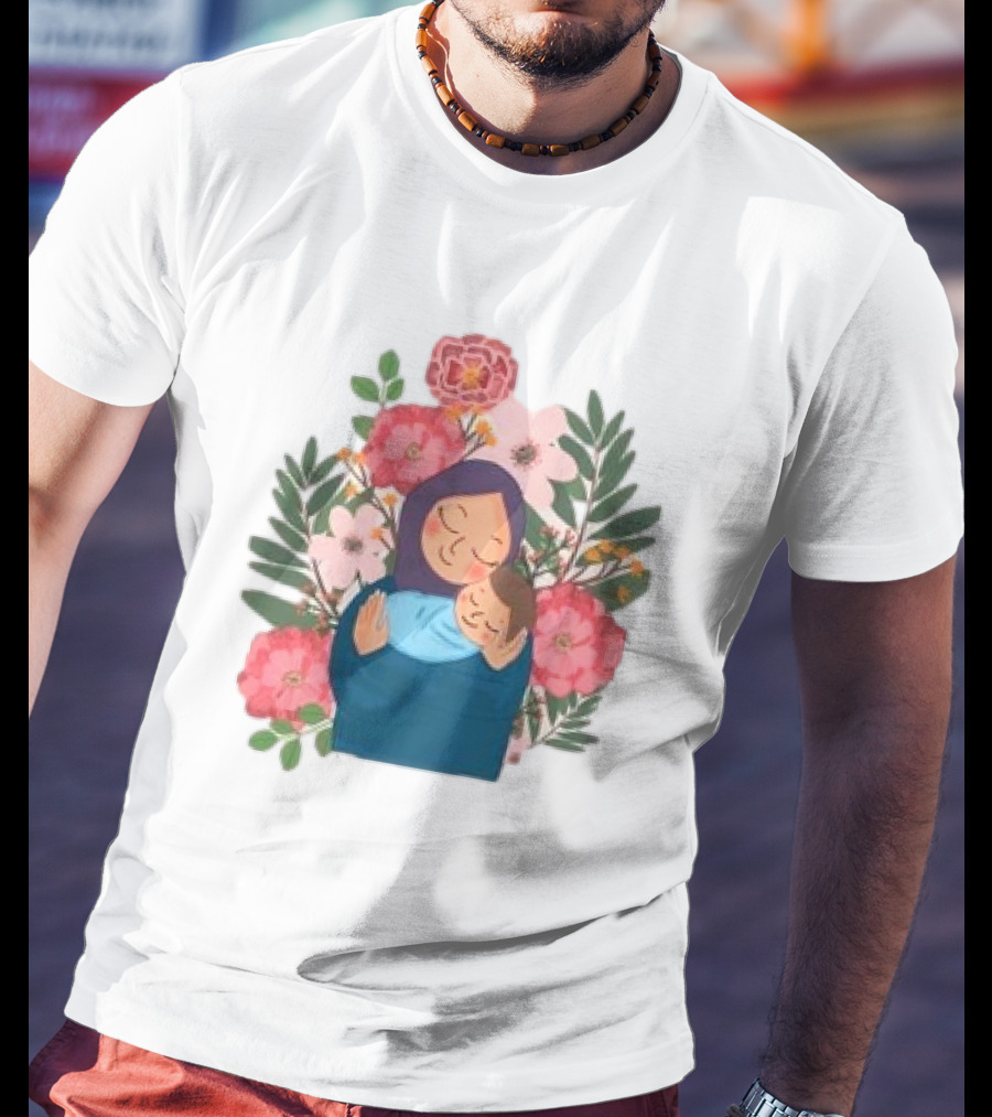 Mom And New Baby Boy Mother's Day Paint Floral Embrace T-Shirt