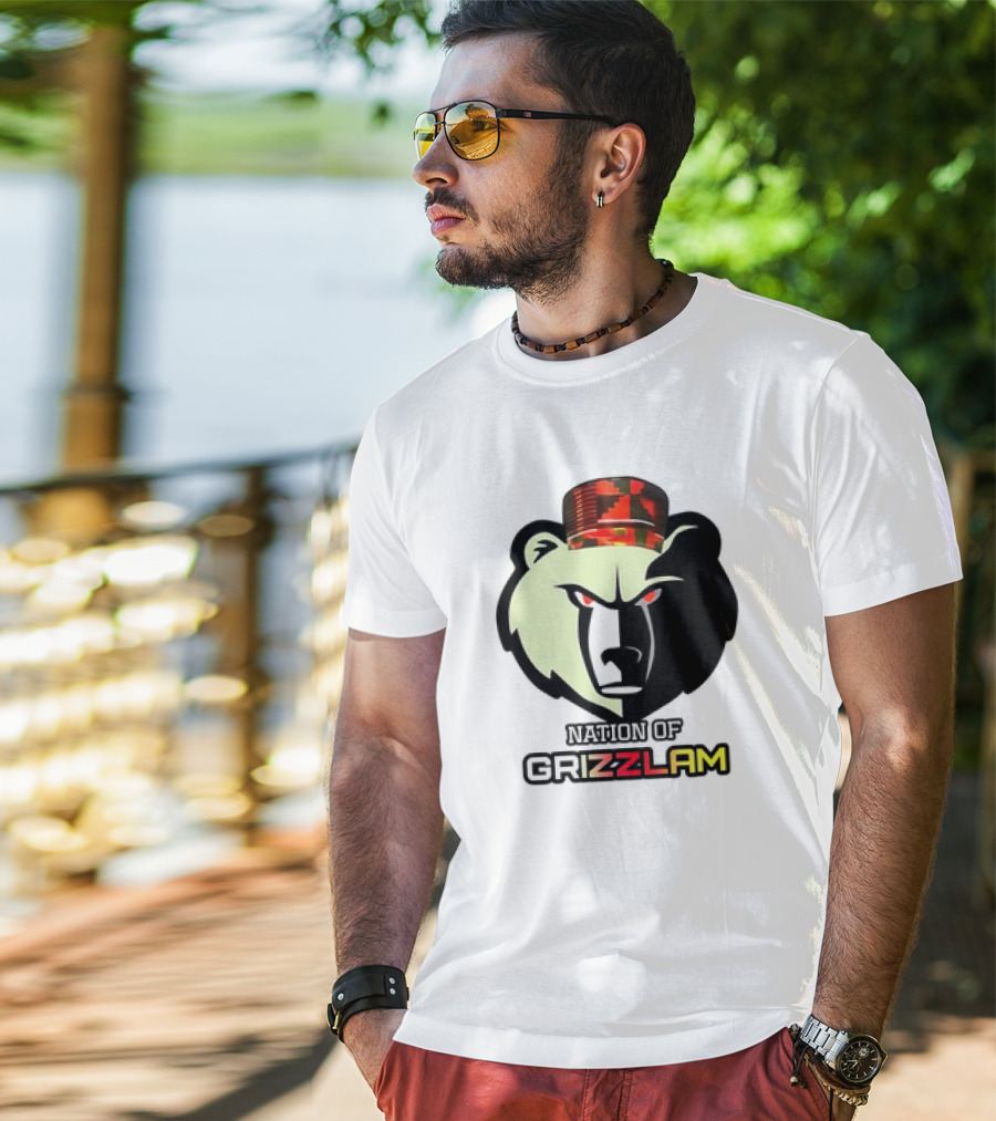Nation Of Grizzlam Bear Logo With Camo Hat T-Shirt