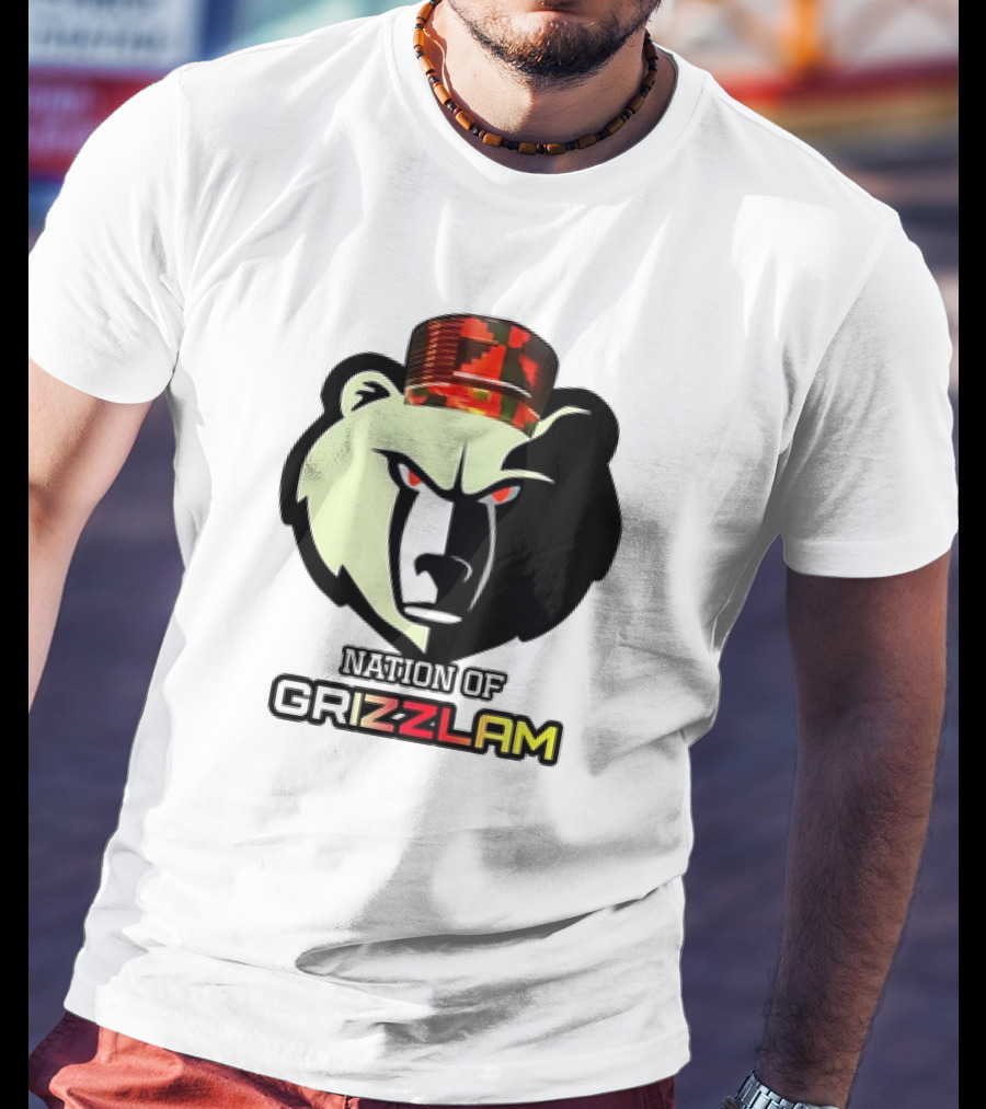 Nation Of Grizzlam Bear Logo With Camo Hat T-Shirt