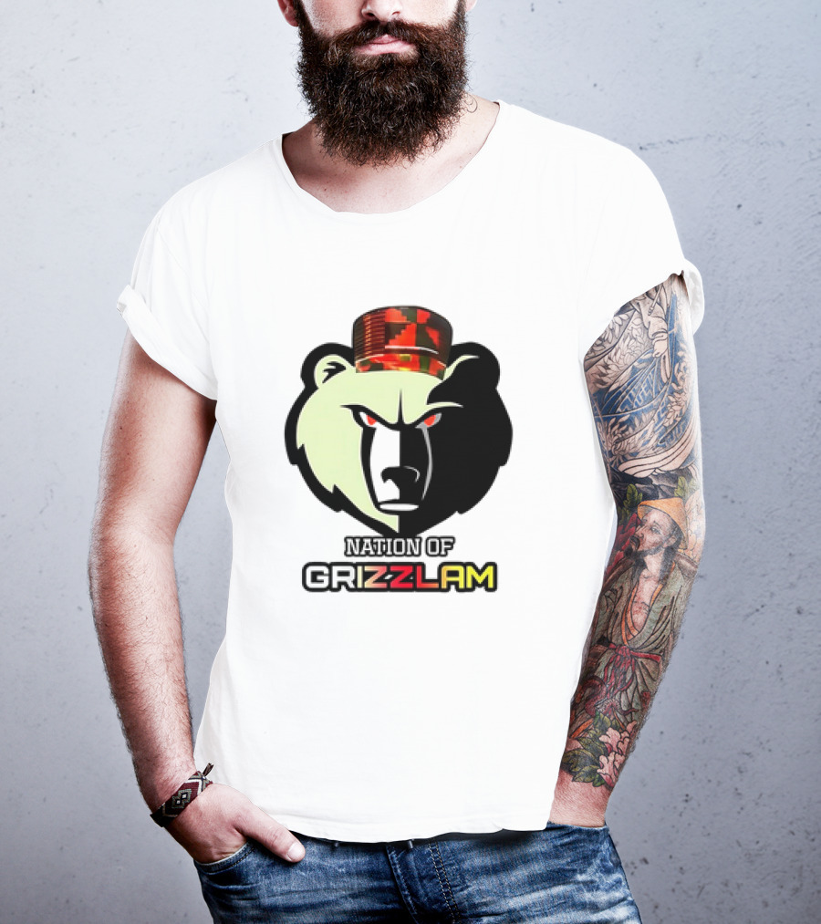 Nation Of Grizzlam Bear Logo With Camo Hat T-Shirt