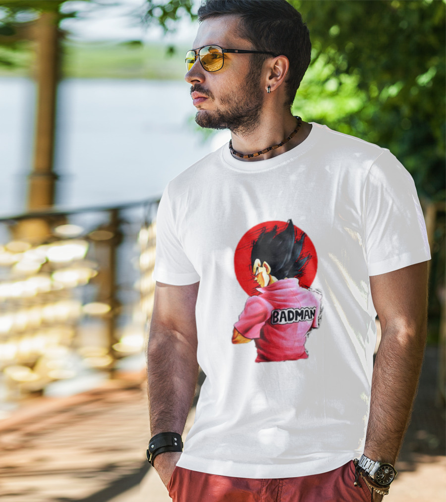 Vegeta Badman Pink Shirt Dragon Ball Style Red Circle Background T-Shirt