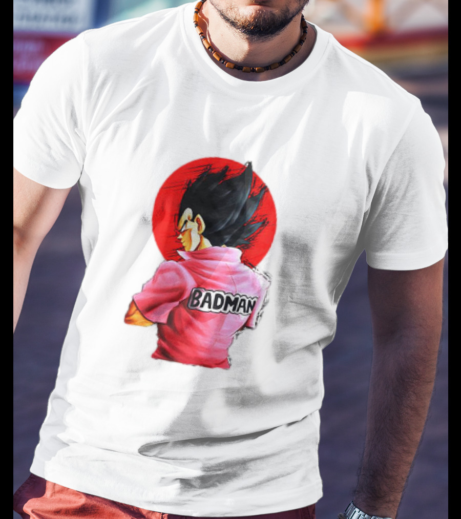 Vegeta Badman Pink Shirt Dragon Ball Style Red Circle Background T-Shirt