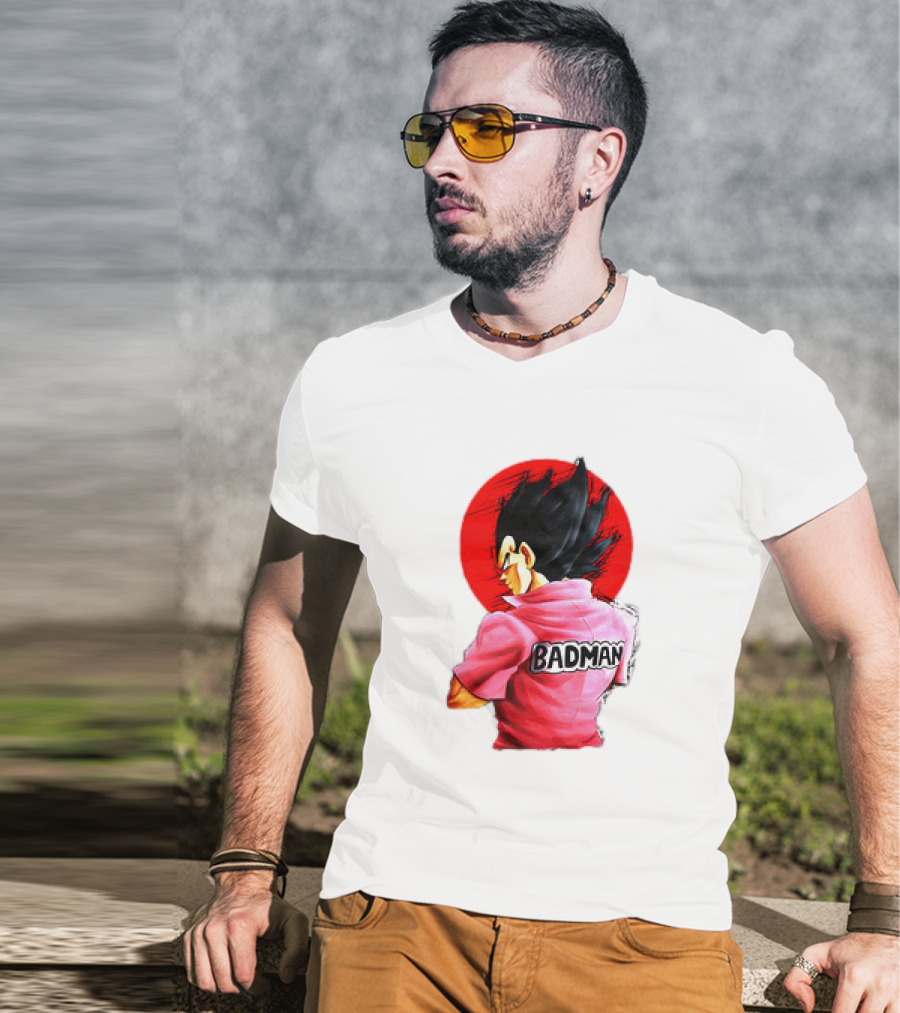 Vegeta Badman Pink Shirt Dragon Ball Style Red Circle Background T-Shirt