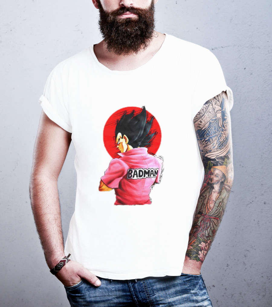 Vegeta Badman Pink Shirt Dragon Ball Style Red Circle Background T-Shirt