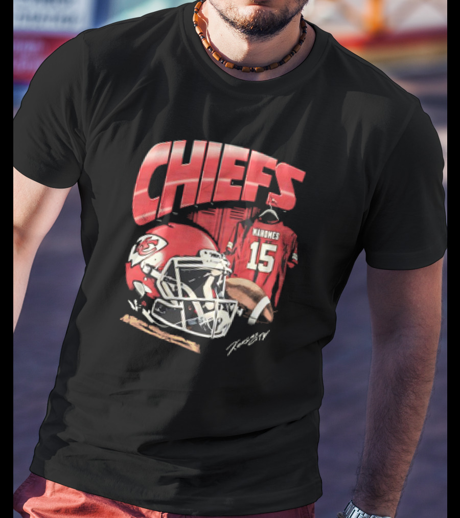 Kansas City Chiefs Patrick Mahomes 15 NFL Helmet Jersey Chiefs T-Shirt