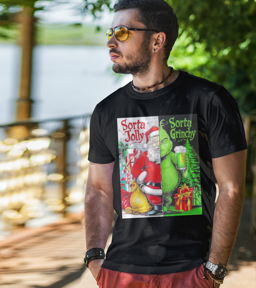 Sorta Jolly Sorta Grinchy Santa Claus Grinch Christmas Gifts T-Shirt