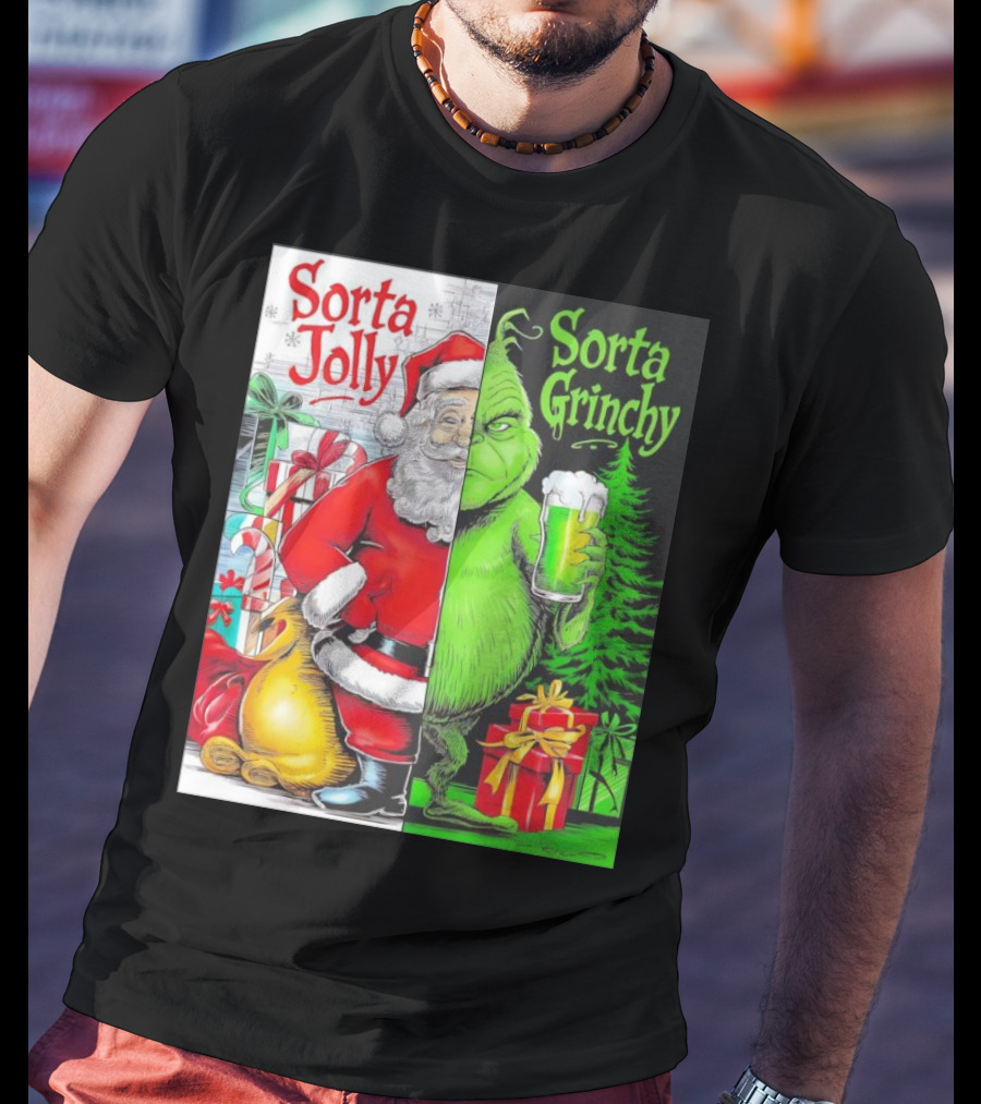 Sorta Jolly Sorta Grinchy Santa Claus Grinch Christmas Gifts T-Shirt