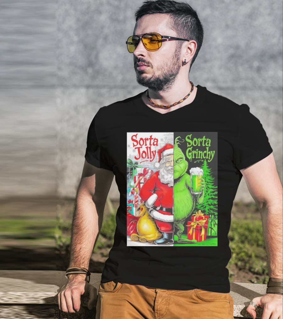 Sorta Jolly Sorta Grinchy Santa Claus Grinch Christmas Gifts T-Shirt