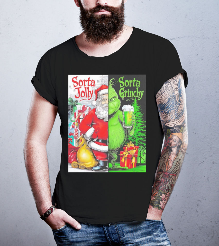Sorta Jolly Sorta Grinchy Santa Claus Grinch Christmas Gifts T-Shirt