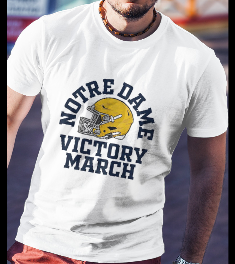 Notre Dame Victory March 2025 Fighting Irish Helmet T-Shirt