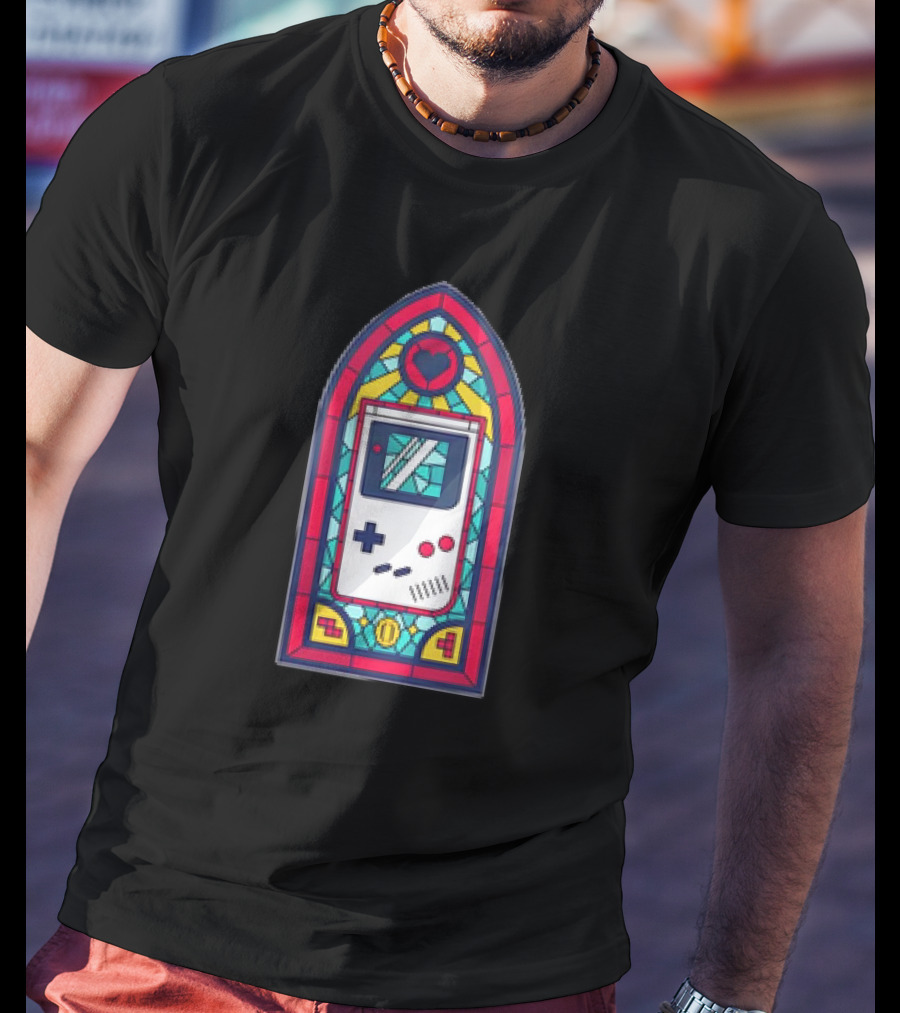 8-Bit Handheld Game Console Stained Glass Window Art With Heart T-Shirt