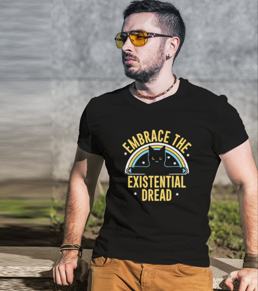 Embrace The Existential Dread Cat With Rainbow T-Shirt