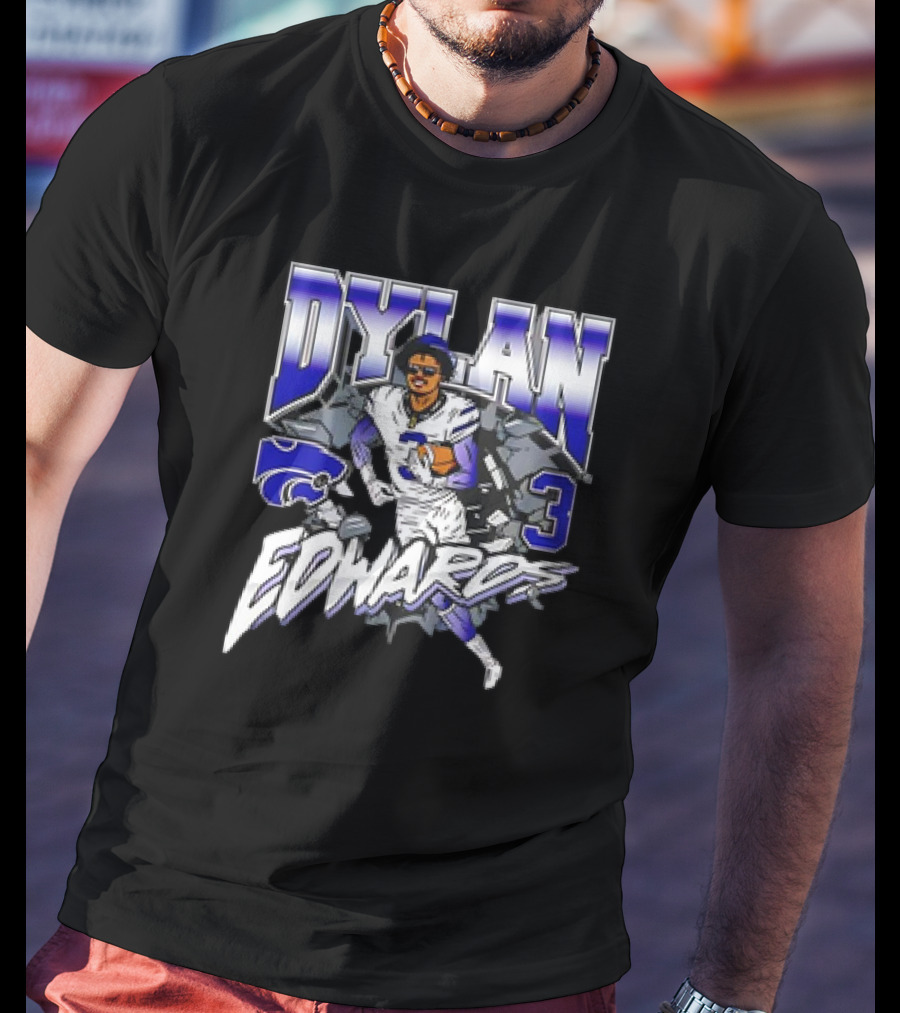 Dylan Edwards K-State Football Caricature Wildcats Number 3 T-Shirt