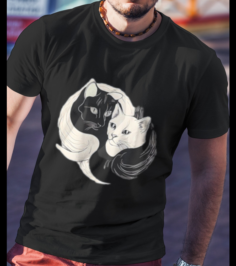 Yin Yang Cats Black And White Circle Harmony T-Shirt