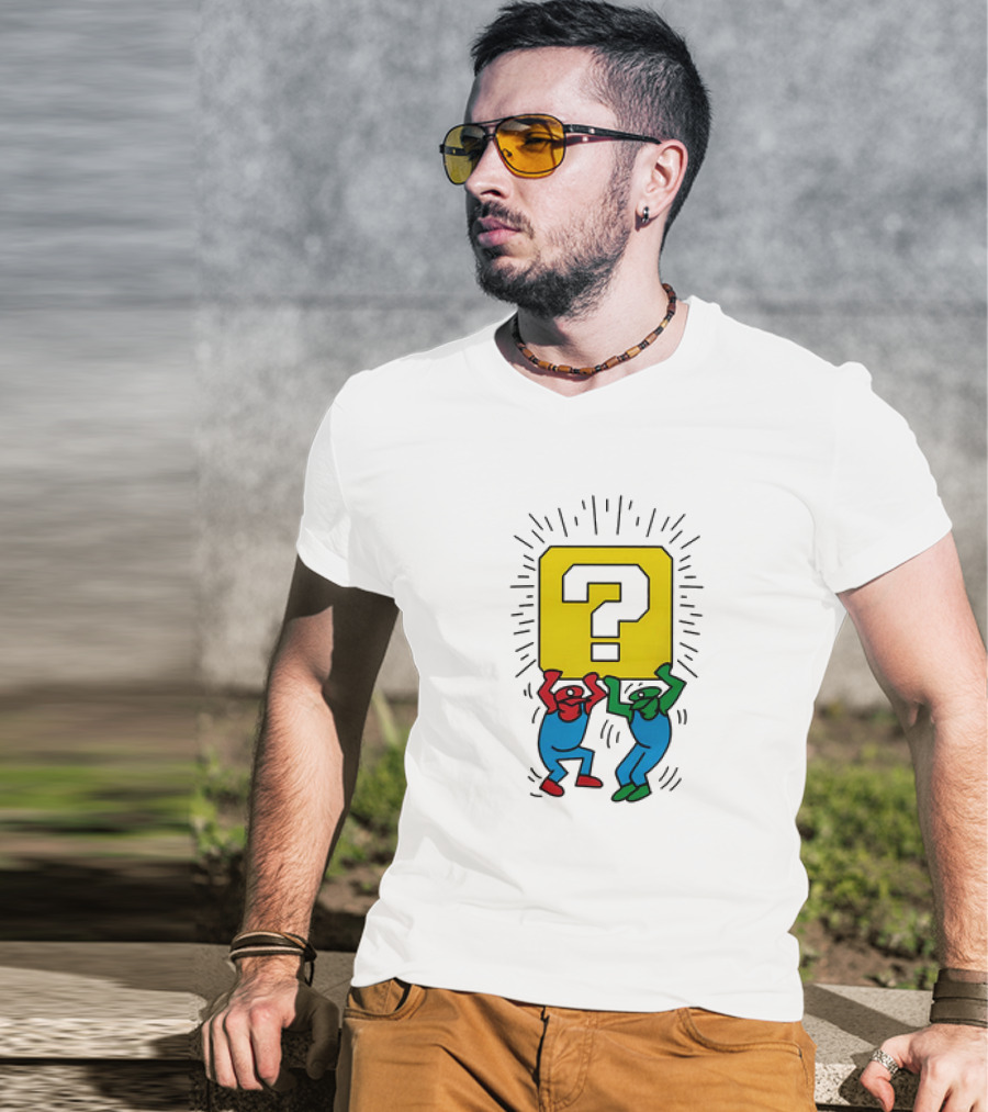 Mario And Luigi Lifting Block Keith Haring Style Pop Art Brothers T-Shirt