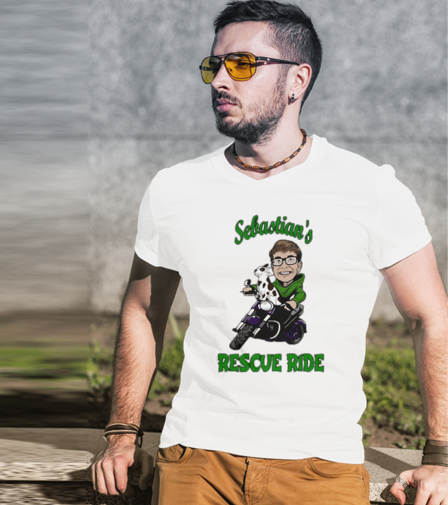 Sebastian's Rescue Ride Sebastian Rogers Motorcycle Puppy Adventure T-Shirt