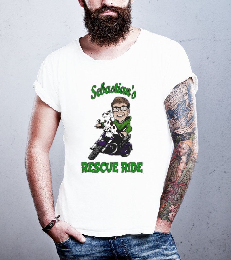 Sebastian's Rescue Ride Sebastian Rogers Motorcycle Puppy Adventure T-Shirt