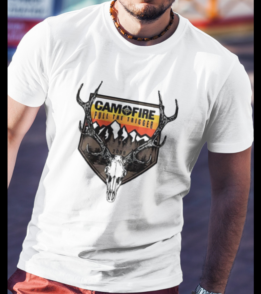 CAMOFIRE Pull The Trigger 2008 Deer Skull And Antlers Mountain T-Shirt