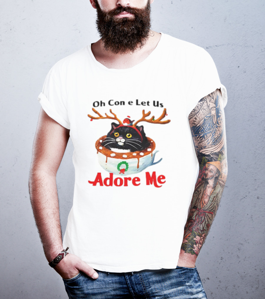 Oh Come Let Us Adore Me Cat In Reindeer Antlers T-Shirt