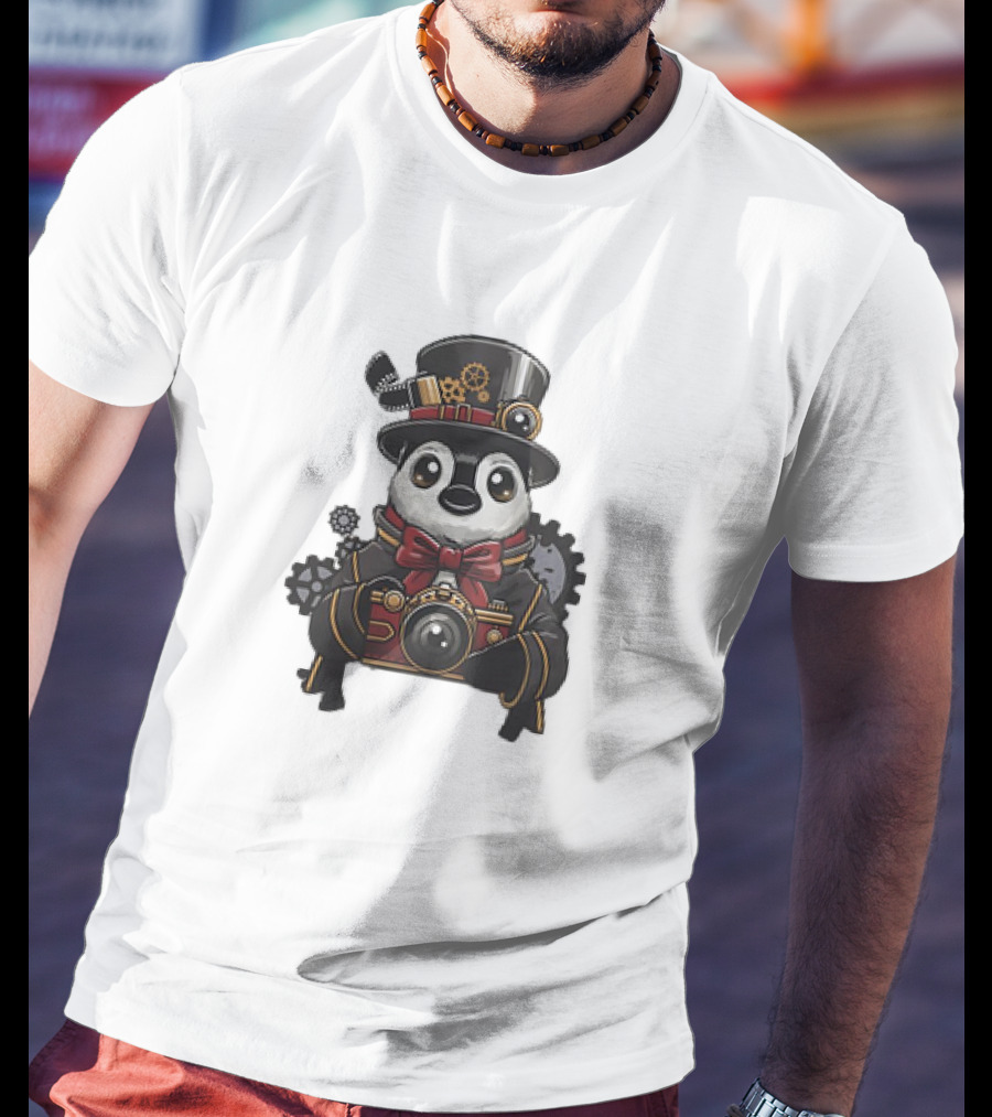 Steampunk Penguin Photographer With Gears And Vintage Camera T-Shirt
