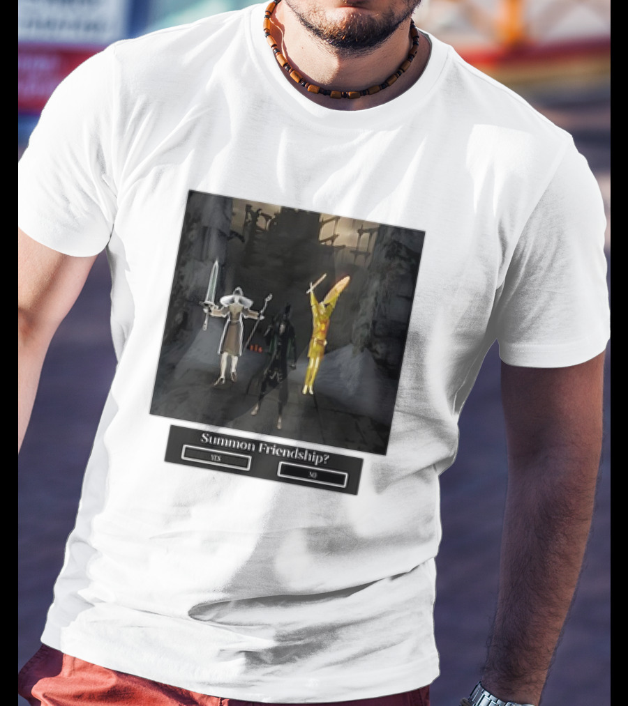 Summon Friendship? Yes No Characters With Swords And Wings T-Shirt
